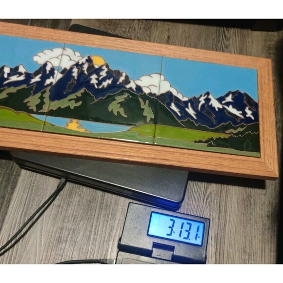 Mountain Moon Reflection Triptych Native Folk Art Deco (3) 6" Tiles 20x8" Framed - Picture 14 of 14